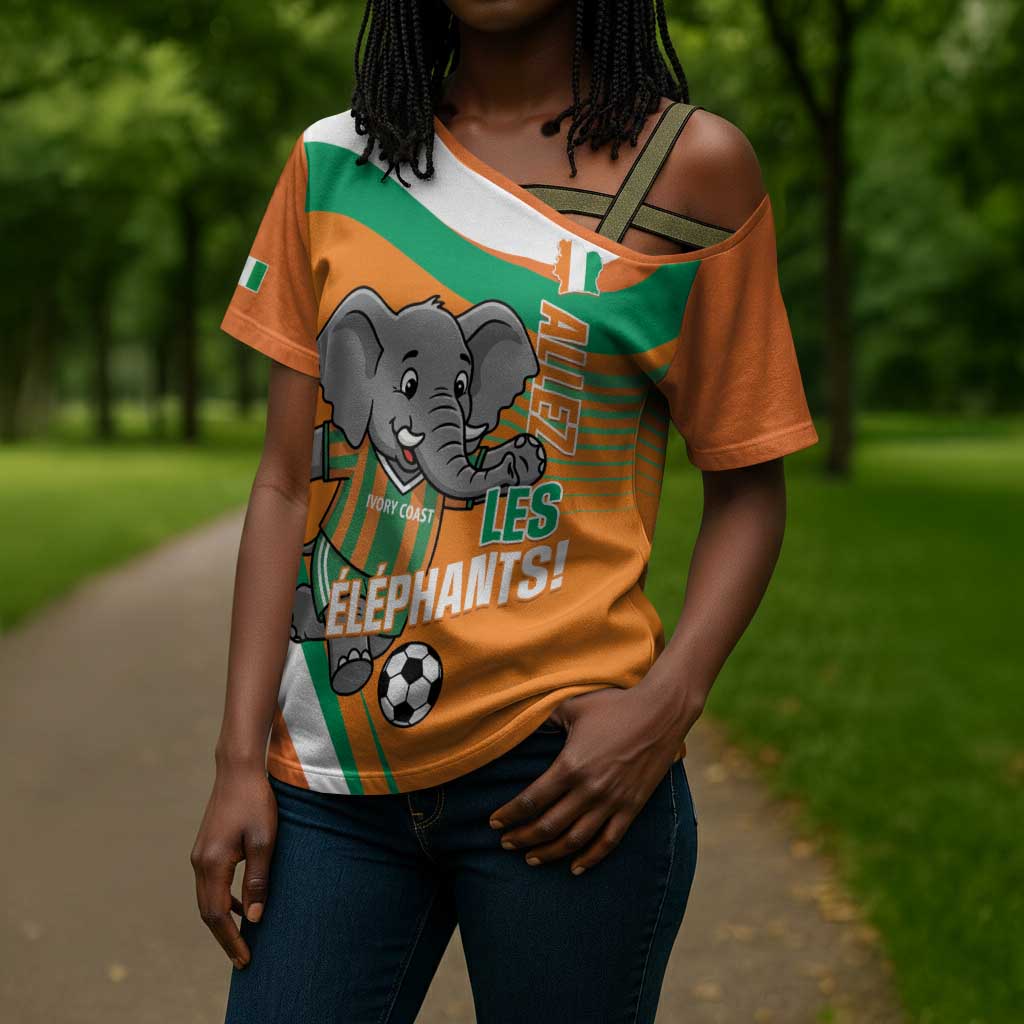 Custom Ivory Coast Football Cross Shoulder Shirt 2026 Allez Les Elephants Cute Mascot - African Pride