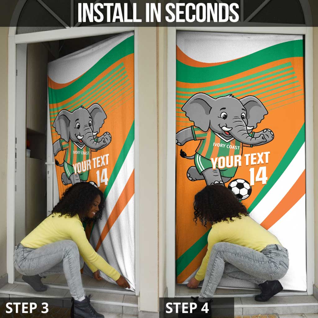 Custom Ivory Coast Football Door Cover 2026 Allez Les Elephants Cute Mascot - African Pride