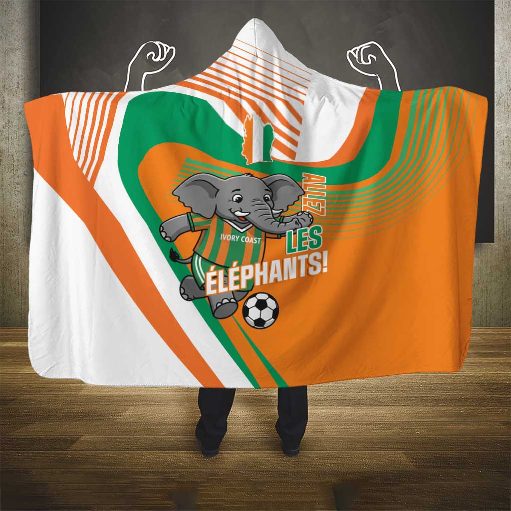 Ivory Coast Football Hooded Blanket 2026 Allez Les Elephants Cute Mascot - African Pride