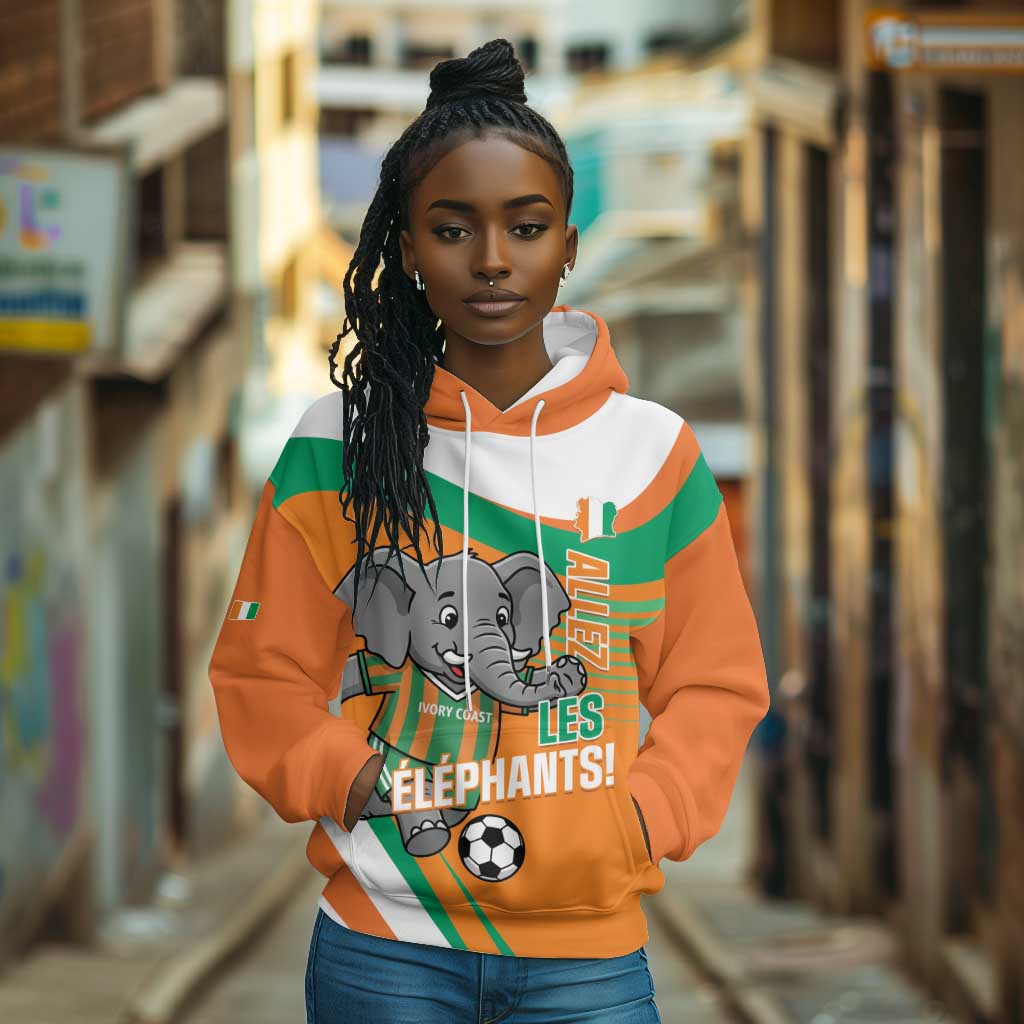 Custom Ivory Coast Football Hoodie 2026 Allez Les Elephants Cute Mascot - African Pride