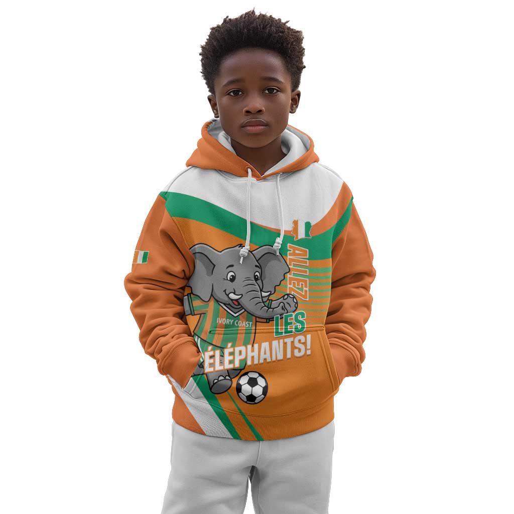 Custom Ivory Coast Football Kid Hoodie 2026 Allez Les Elephants Cute Mascot - African Pride