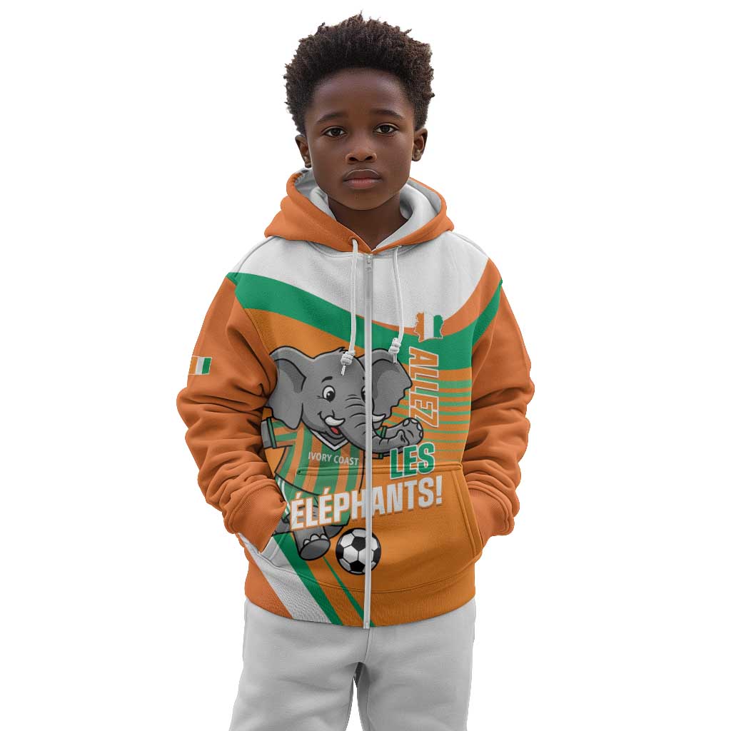 Custom Ivory Coast Football Kid Hoodie 2026 Allez Les Elephants Cute Mascot - African Pride