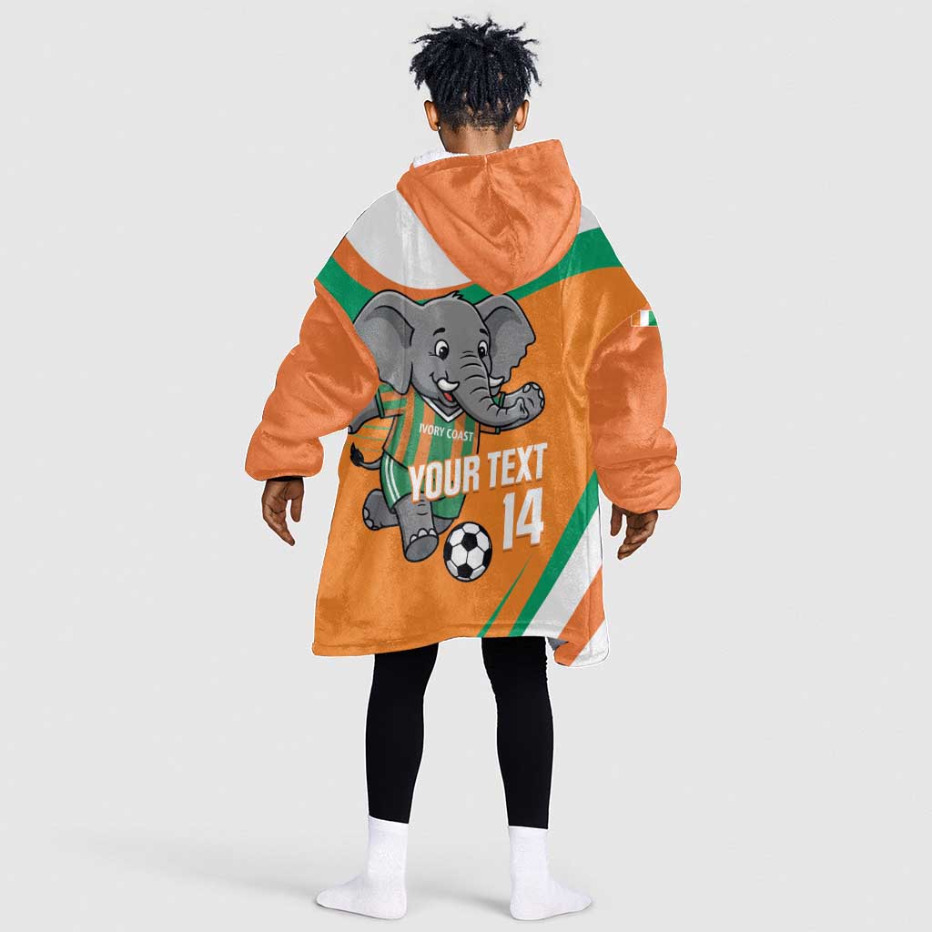Custom Ivory Coast Football Kid Wearable Blanket Hoodie 2026 Allez Les Elephants Cute Mascot - African Pride