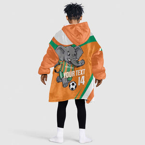 Custom Ivory Coast Football Kid Wearable Blanket Hoodie 2026 Allez Les Elephants Cute Mascot - African Pride