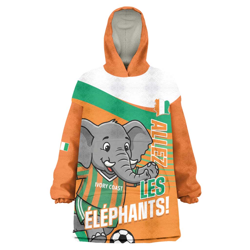 Custom Ivory Coast Football Kid Wearable Blanket Hoodie 2026 Allez Les Elephants Cute Mascot - African Pride