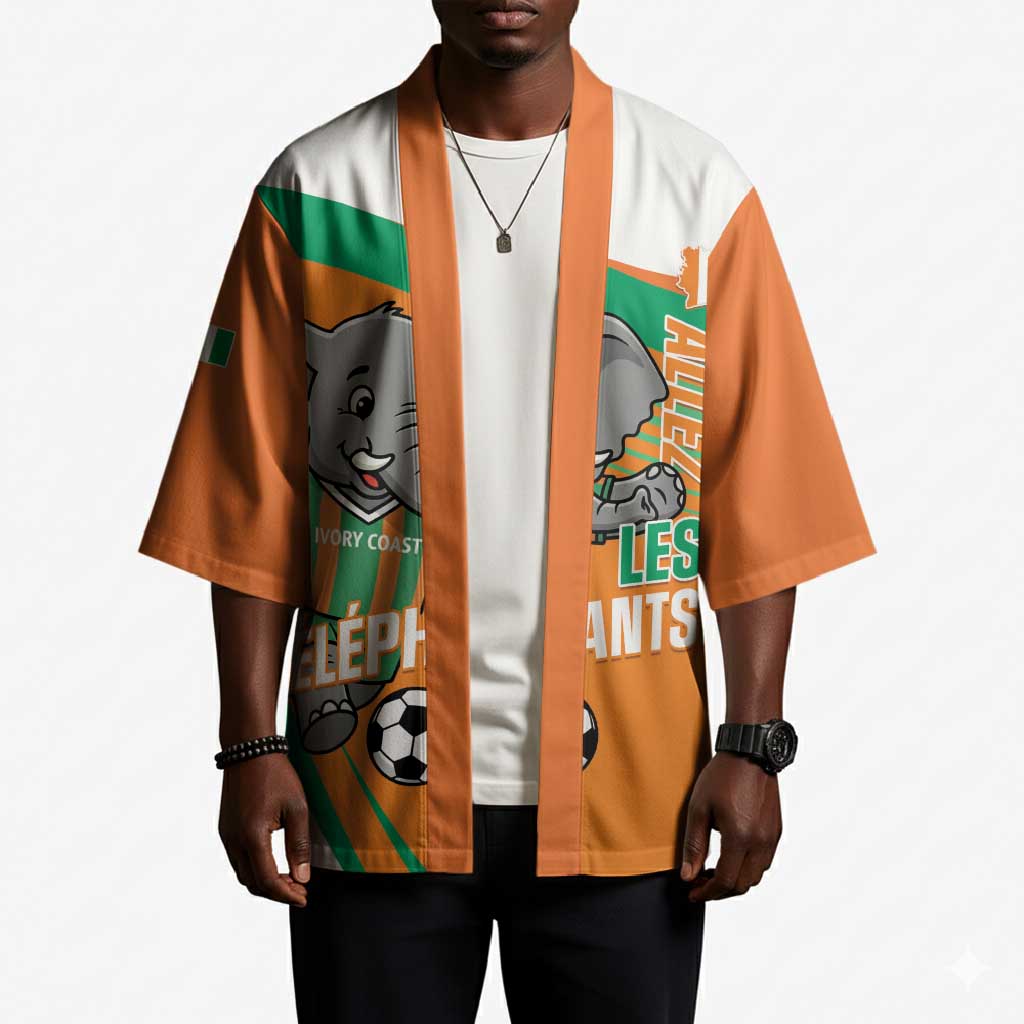 Custom Ivory Coast Football Kimono 2026 Allez Les Elephants Cute Mascot - African Pride