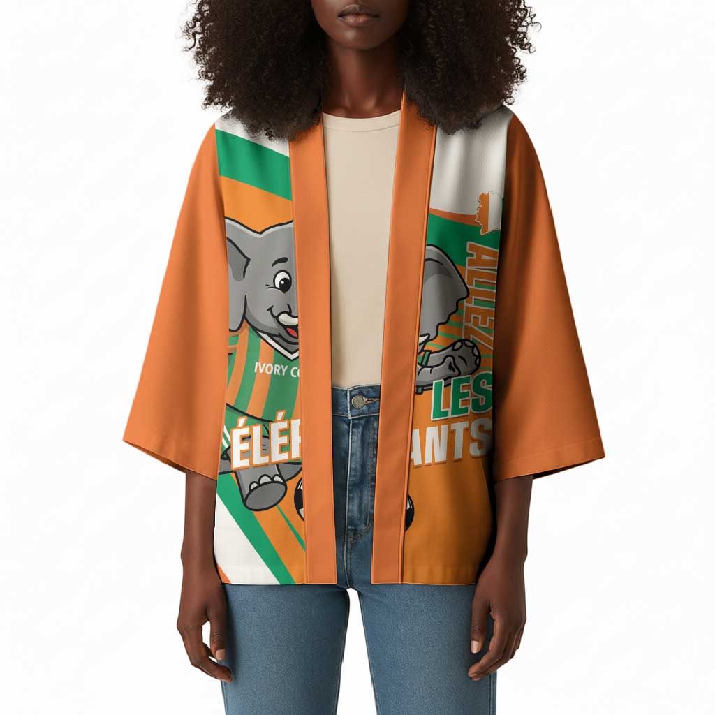 Custom Ivory Coast Football Kimono 2026 Allez Les Elephants Cute Mascot - African Pride