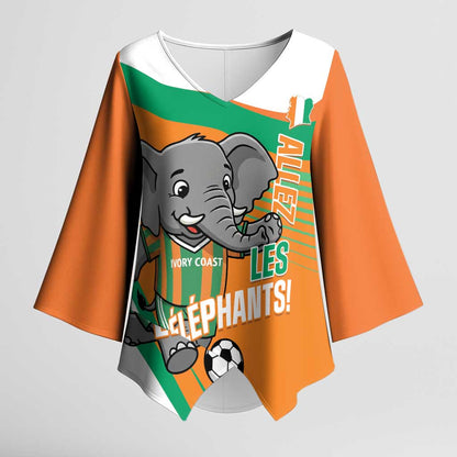 Custom Ivory Coast Football Kimono Sleeve Blouse 2026 Allez Les Elephants Cute Mascot - African Pride