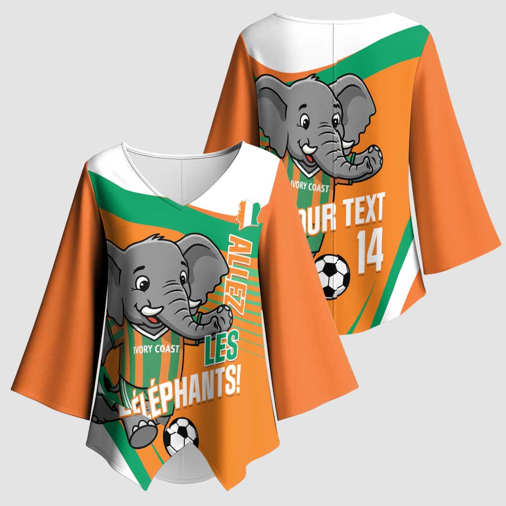 Custom Ivory Coast Football Kimono Sleeve Blouse 2026 Allez Les Elephants Cute Mascot - African Pride