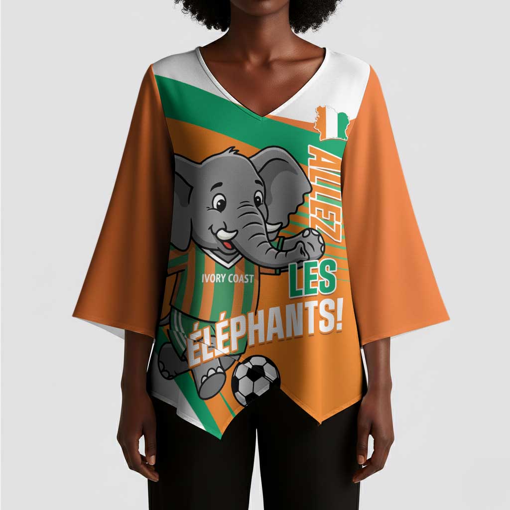 Custom Ivory Coast Football Kimono Sleeve Blouse 2026 Allez Les Elephants Cute Mascot - African Pride