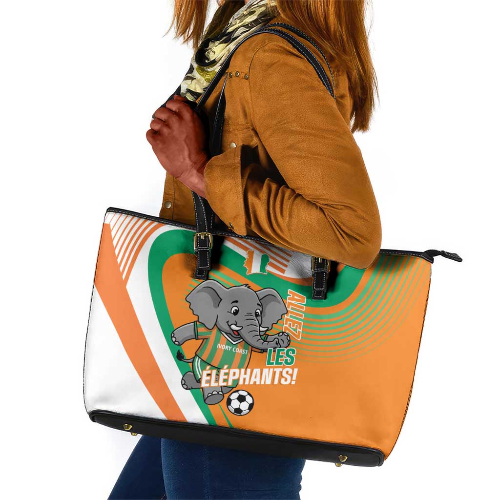 Ivory Coast Football Leather Tote Bag 2026 Allez Les Elephants Cute Mascot - African Pride