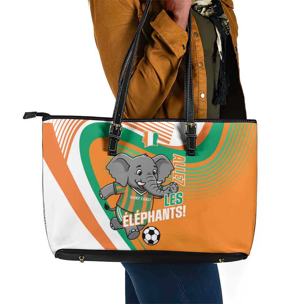 Ivory Coast Football Leather Tote Bag 2026 Allez Les Elephants Cute Mascot - African Pride