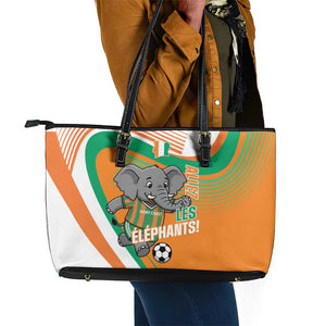 Ivory Coast Football Leather Tote Bag 2026 Allez Les Elephants Cute Mascot - African Pride