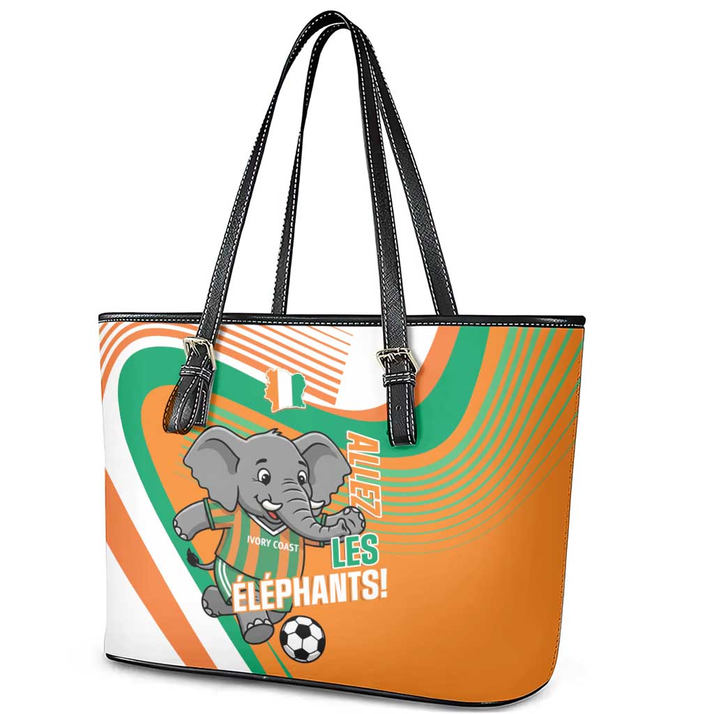 Ivory Coast Football Leather Tote Bag 2026 Allez Les Elephants Cute Mascot - African Pride