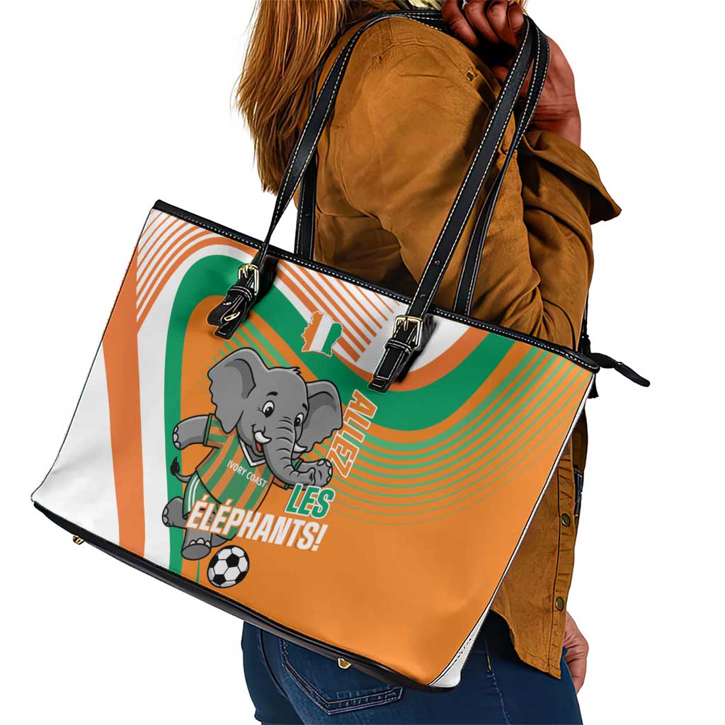 Ivory Coast Football Leather Tote Bag 2026 Allez Les Elephants Cute Mascot - African Pride