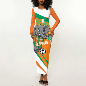 Custom Ivory Coast Football Long Sleeve Bodycon Dress 2026 Allez Les Elephants Cute Mascot - African Pride