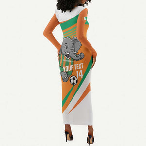 Custom Ivory Coast Football Long Sleeve Bodycon Dress 2026 Allez Les Elephants Cute Mascot - African Pride