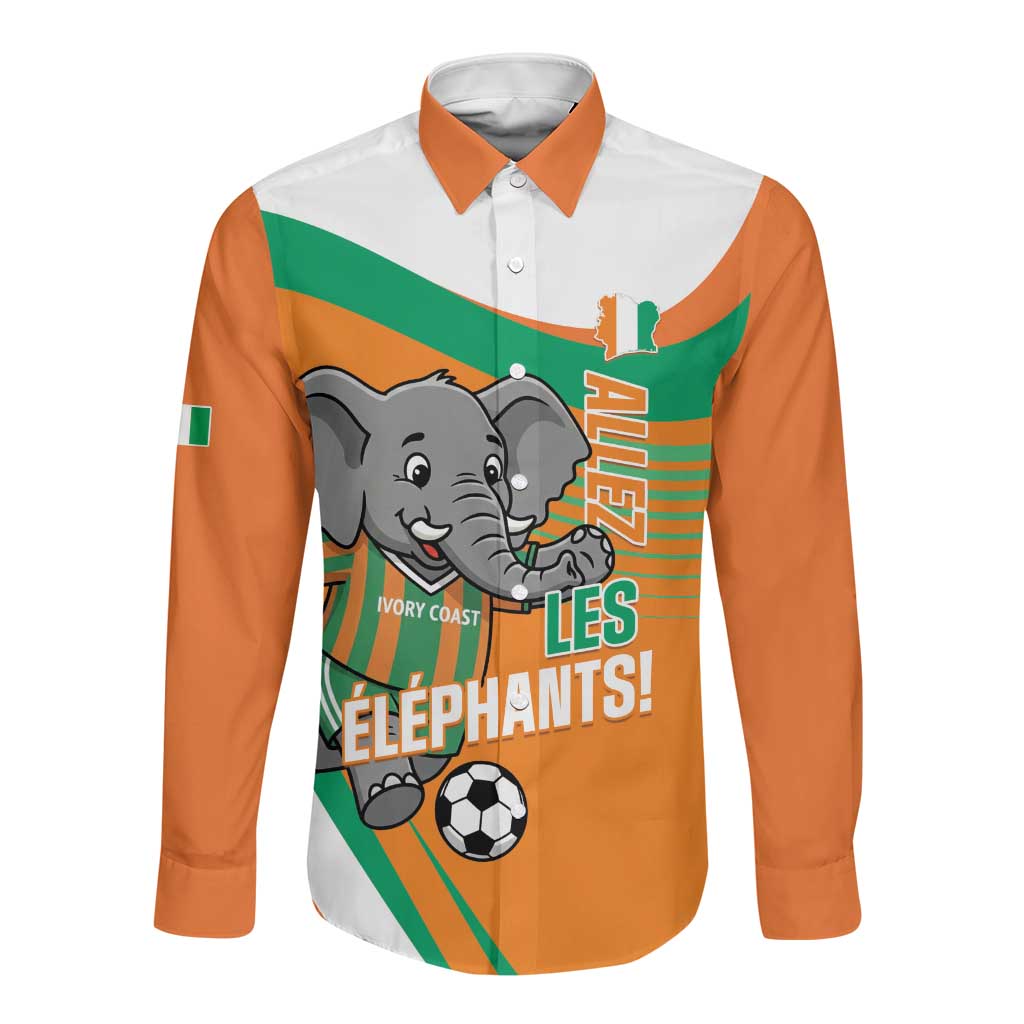 Custom Ivory Coast Football Long Sleeve Button Shirt 2026 Allez Les Elephants Cute Mascot - African Pride