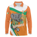 Custom Ivory Coast Football Long Sleeve Polo Shirt 2026 Allez Les Elephants Cute Mascot - African Pride