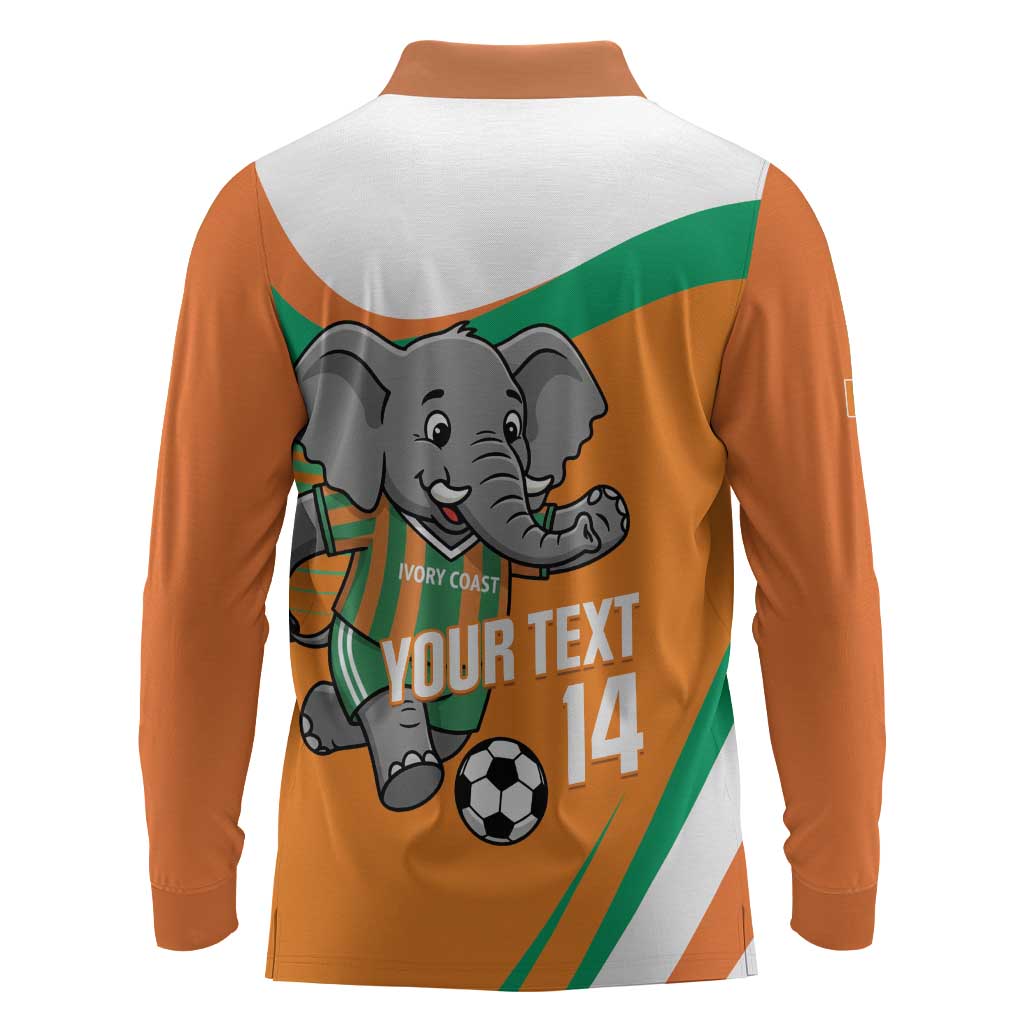 Custom Ivory Coast Football Long Sleeve Polo Shirt 2026 Allez Les Elephants Cute Mascot - African Pride
