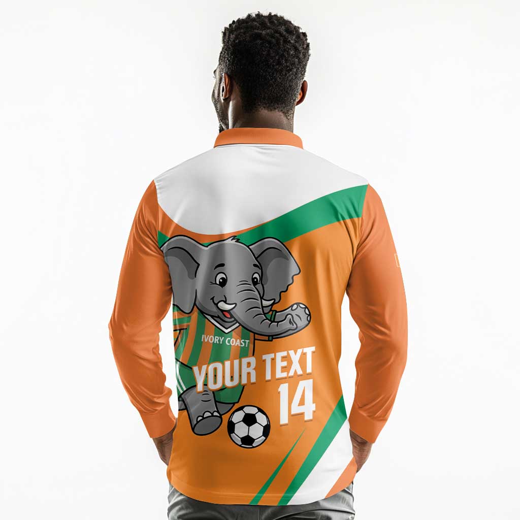 Custom Ivory Coast Football Long Sleeve Polo Shirt 2026 Allez Les Elephants Cute Mascot - African Pride
