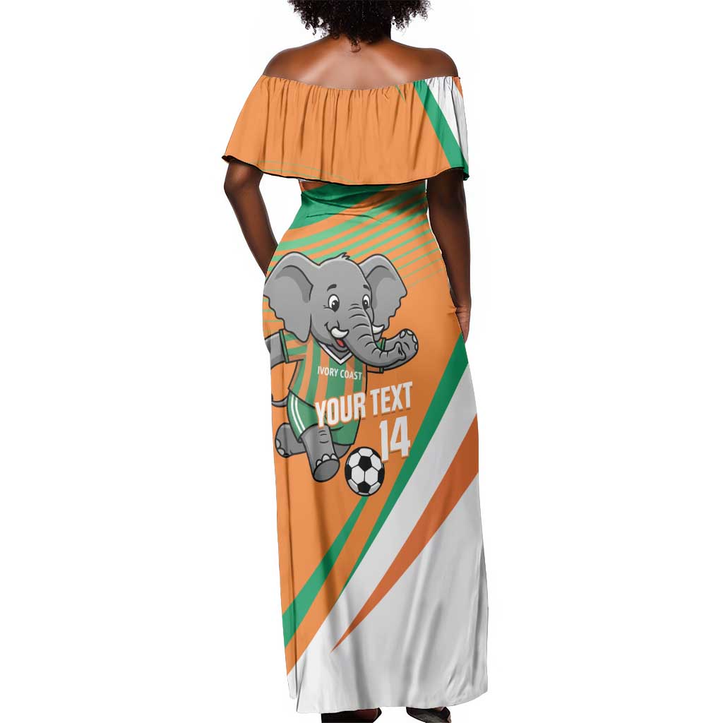 Custom Ivory Coast Football Off Shoulder Maxi Dress 2026 Allez Les Elephants Cute Mascot - African Pride
