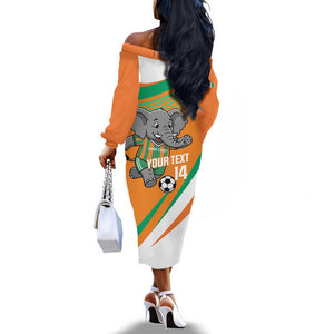 Custom Ivory Coast Football Off The Shoulder Long Sleeve Dress 2026 Allez Les Elephants Cute Mascot - African Pride