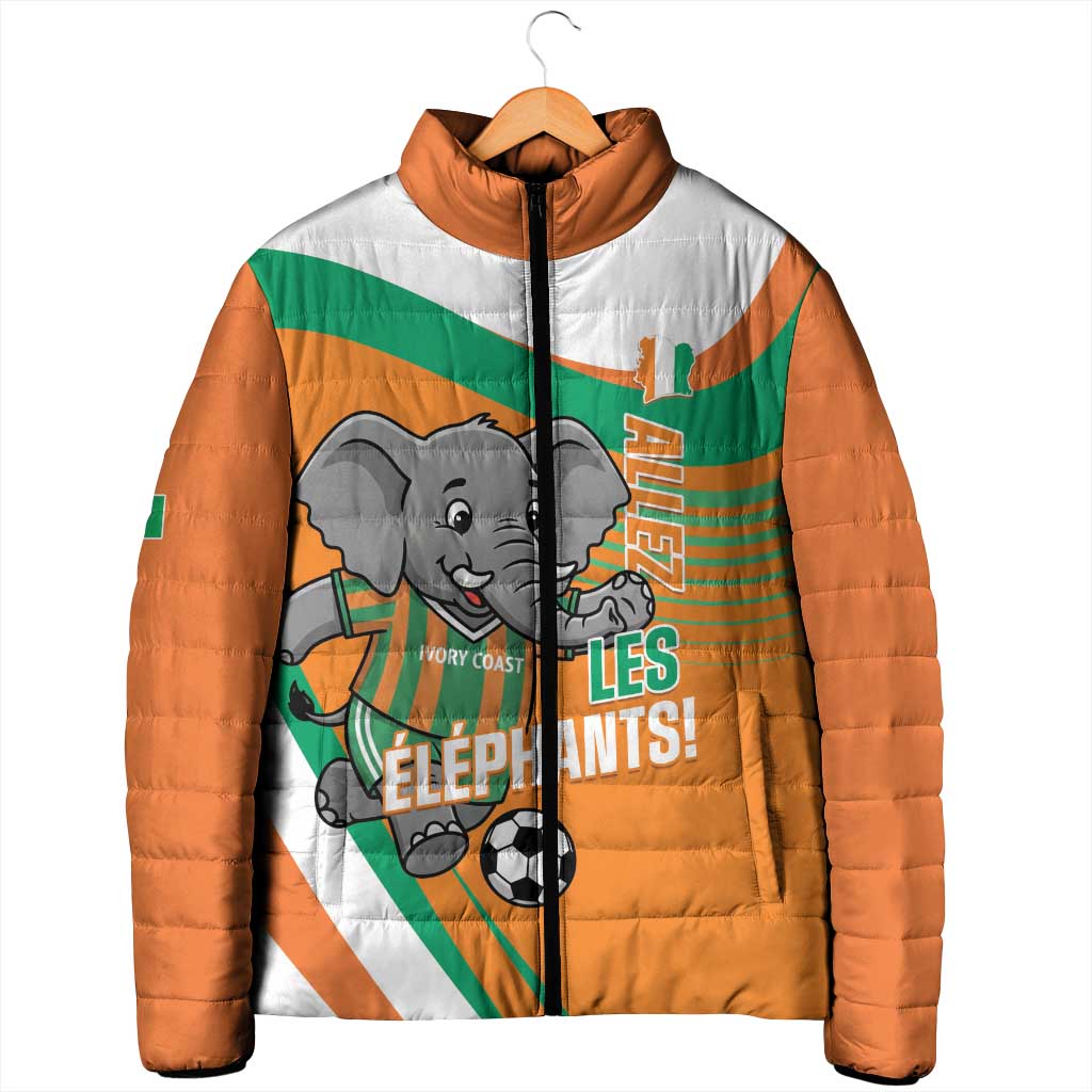 Custom Ivory Coast Football Padded Jacket 2026 Allez Les Elephants Cute Mascot - African Pride