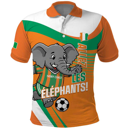 Custom Ivory Coast Football Polo Shirt 2026 Allez Les Elephants Cute Mascot LT14