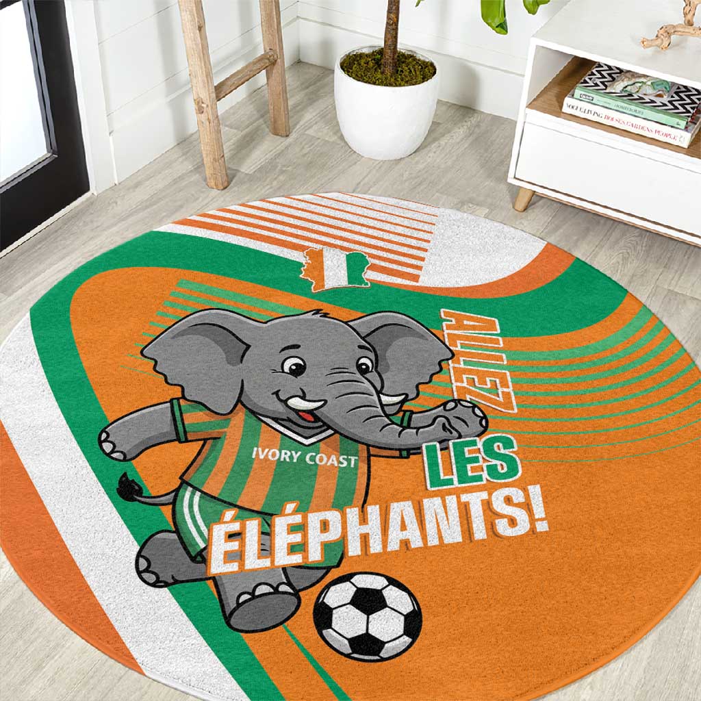 Ivory Coast Football Round Carpet 2026 Allez Les Elephants Cute Mascot - African Pride