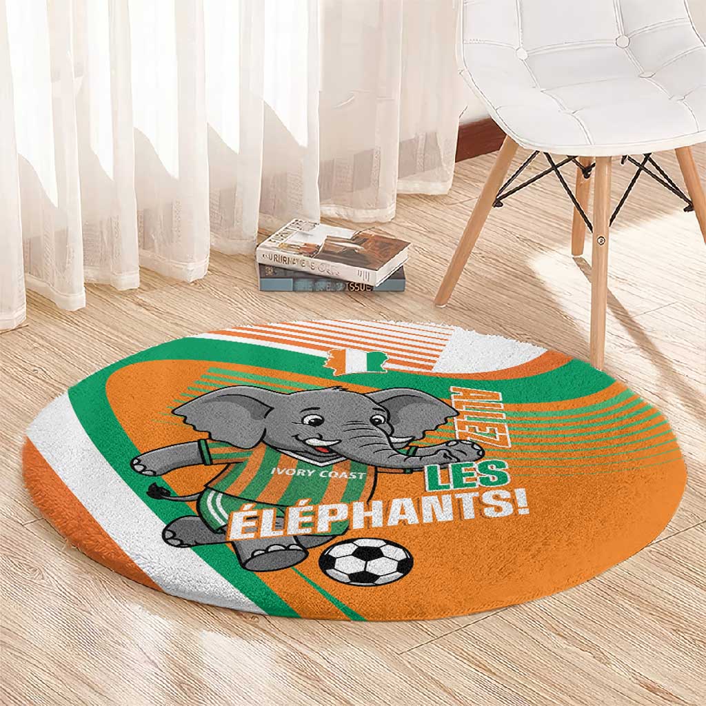 Ivory Coast Football Round Carpet 2026 Allez Les Elephants Cute Mascot - African Pride
