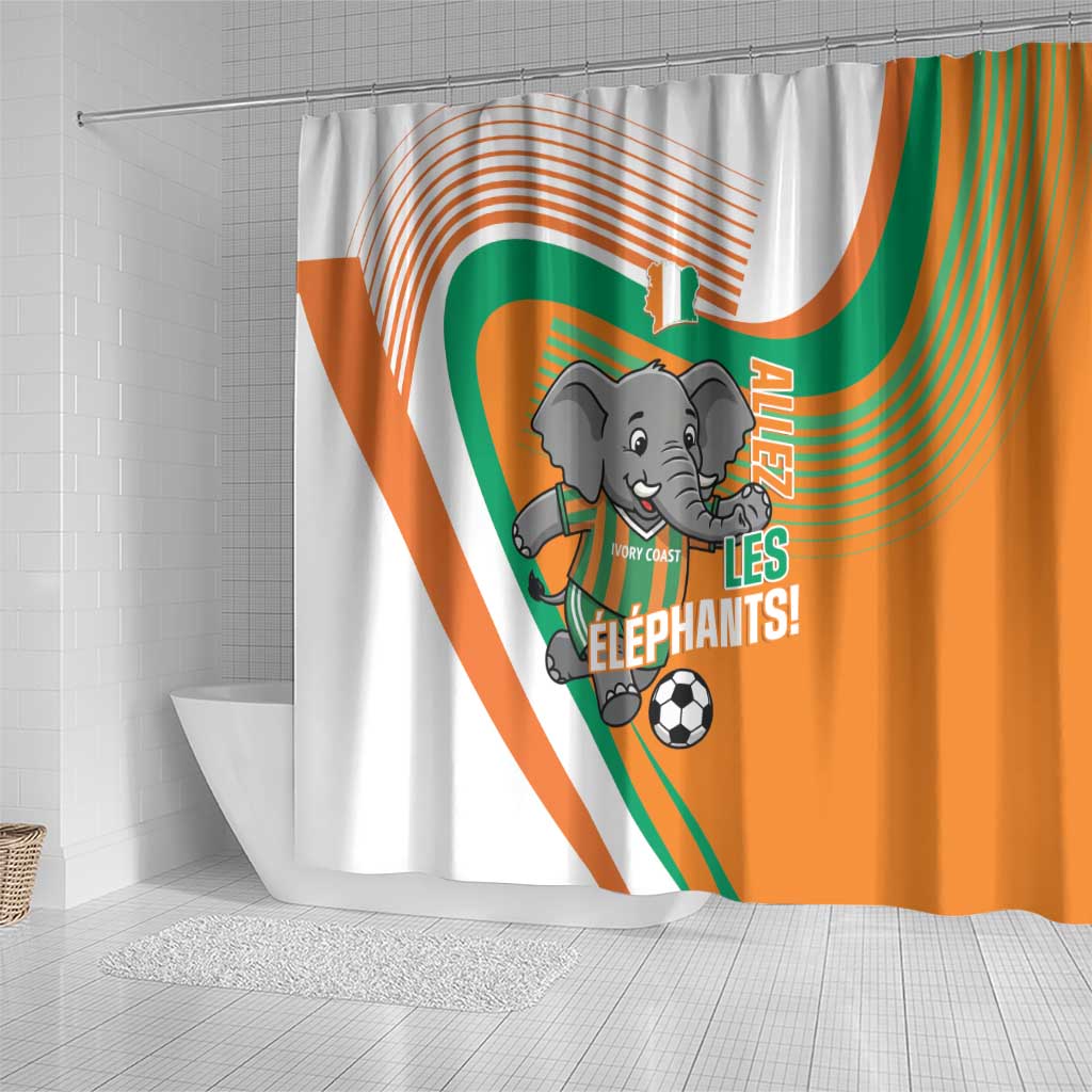 Ivory Coast Football Shower Curtain 2026 Allez Les Elephants Cute Mascot - African Pride