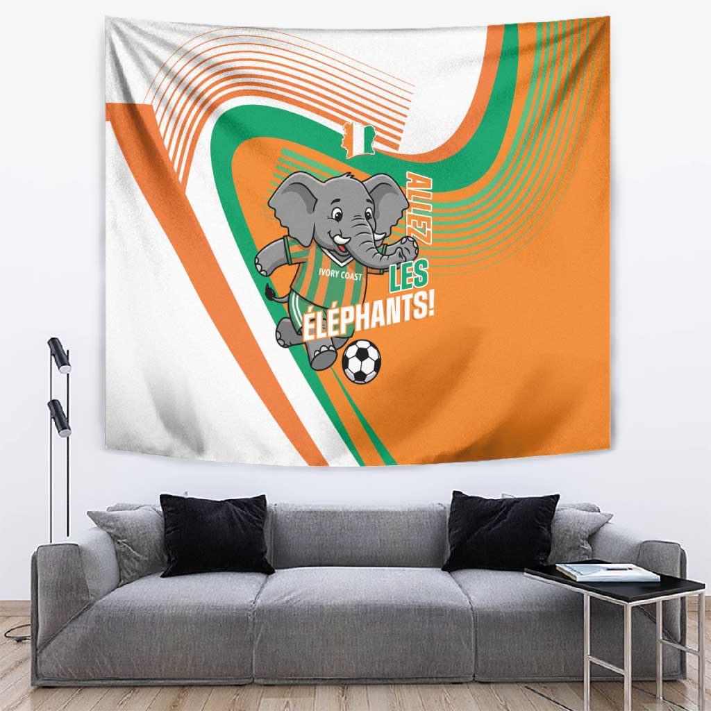Ivory Coast Football Tapestry 2026 Allez Les Elephants Cute Mascot - African Pride