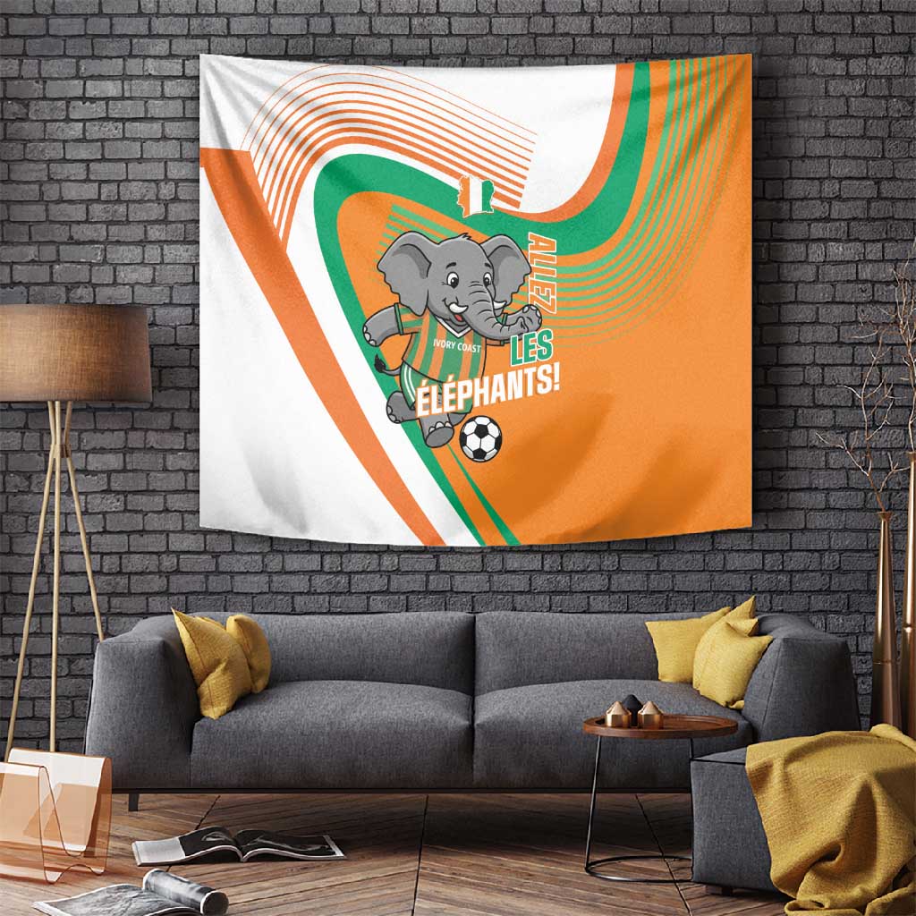 Ivory Coast Football Tapestry 2026 Allez Les Elephants Cute Mascot - African Pride