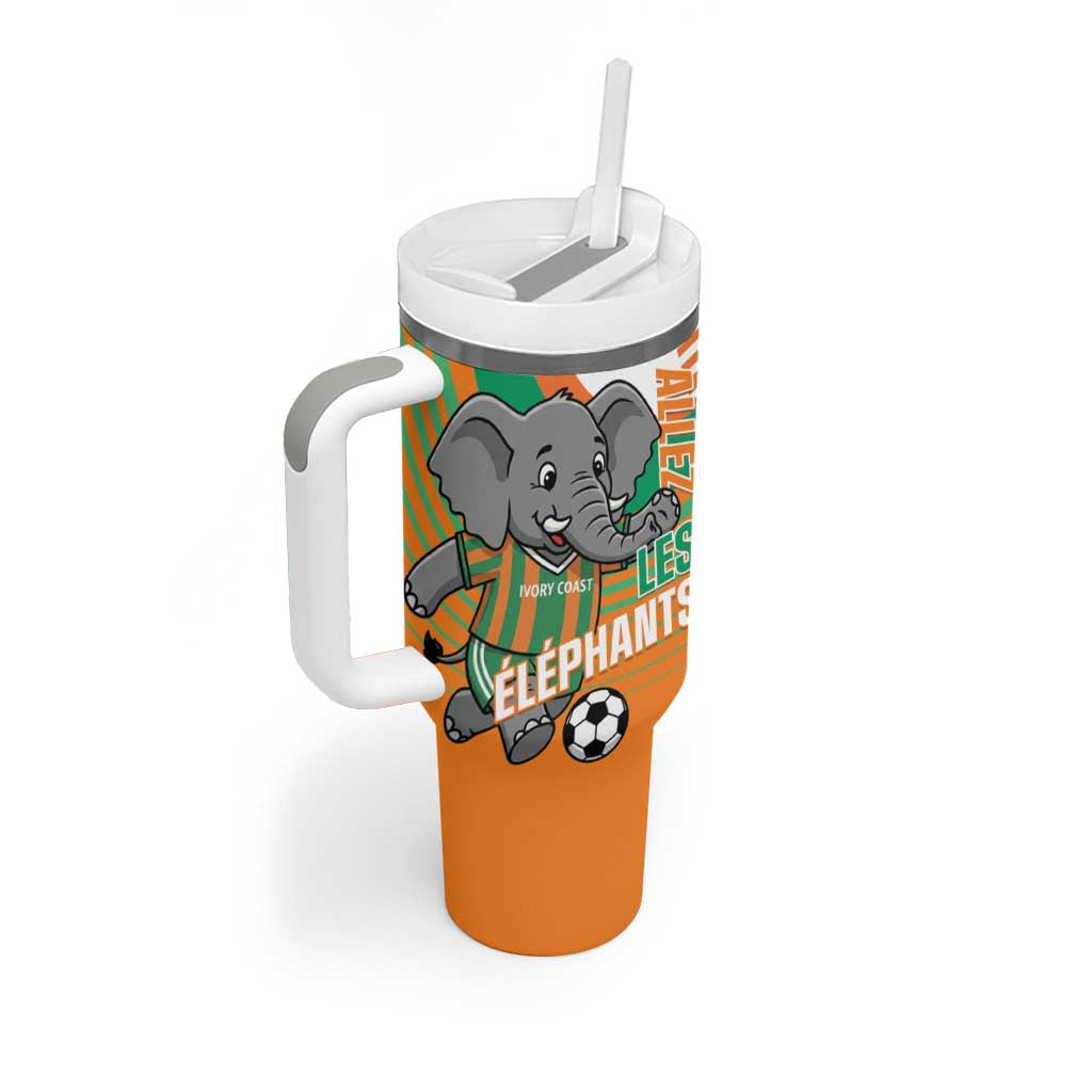 Custom Ivory Coast Football Tumbler With Handle 2026 Allez Les Elephants Cute Mascot - African Pride