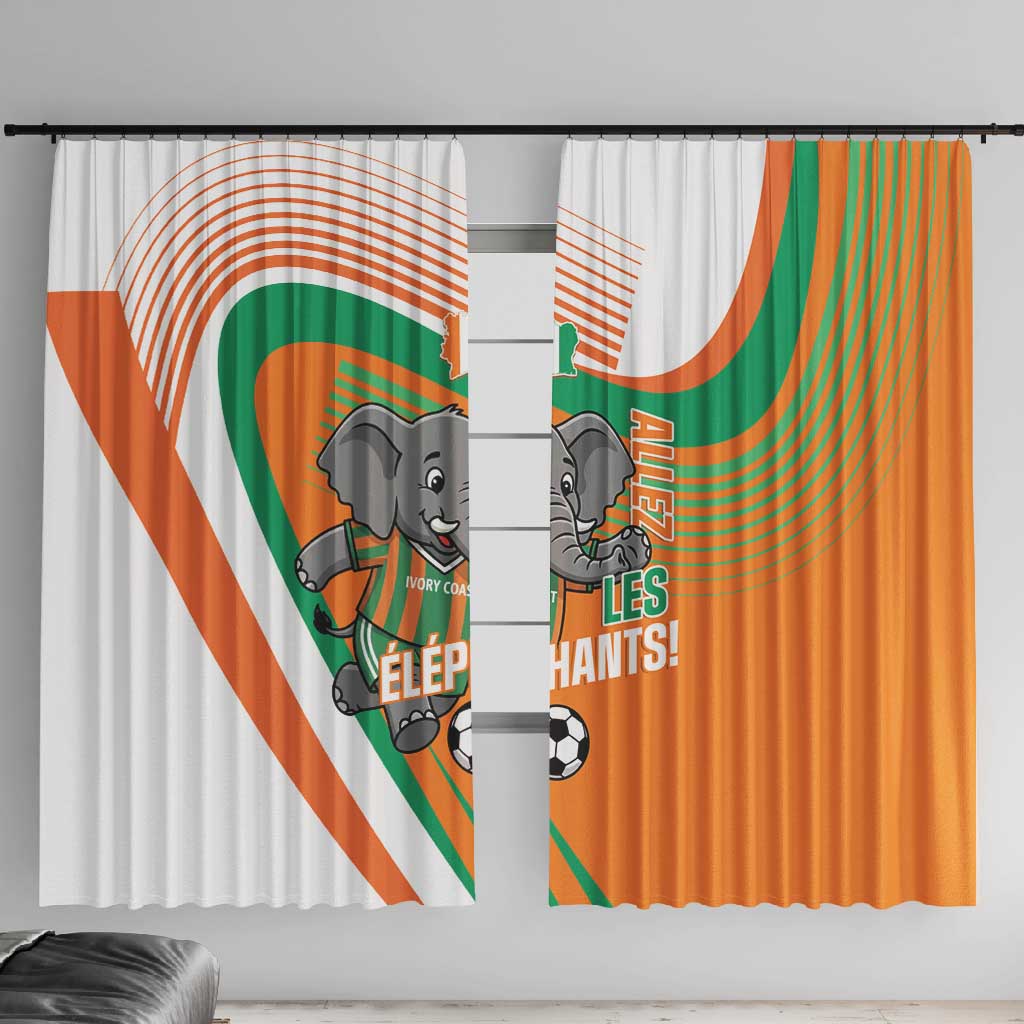 Ivory Coast Football Window Curtain 2026 Allez Les Elephants Cute Mascot - African Pride