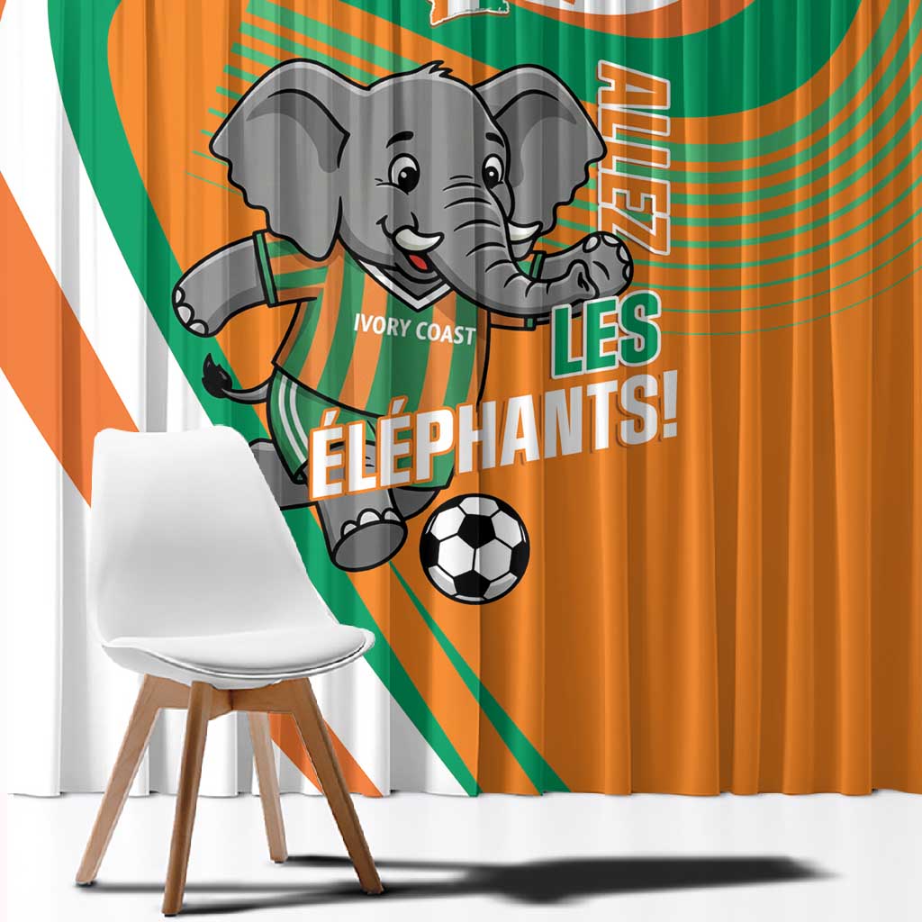 Ivory Coast Football Window Curtain 2026 Allez Les Elephants Cute Mascot - African Pride