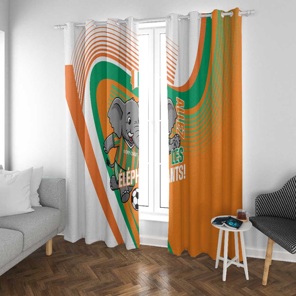 Ivory Coast Football Window Curtain 2026 Allez Les Elephants Cute Mascot - African Pride