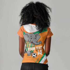 Custom Ivory Coast Football Women V-Neck T-Shirt 2026 Allez Les Elephants Cute Mascot LT14