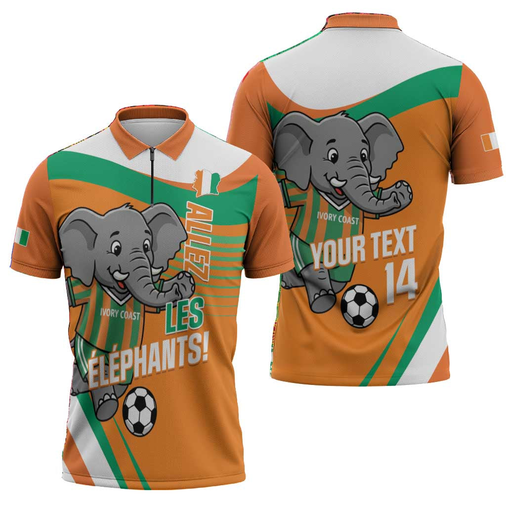 Custom Ivory Coast Football Zipper Polo Shirt 2026 Allez Les Elephants Cute Mascot - African Pride