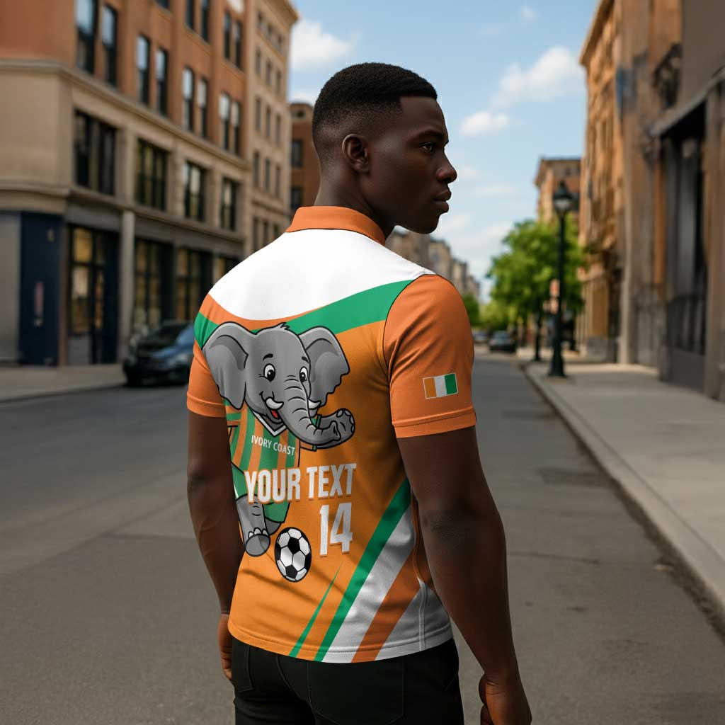 Custom Ivory Coast Football Zipper Polo Shirt 2026 Allez Les Elephants Cute Mascot - African Pride