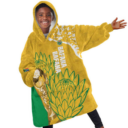 Custom South Africa Soccer Kid Wearable Blanket Hoodie 2026 Bafana Bafana Go Boys Protea - African Pride