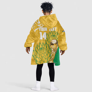 Custom South Africa Soccer Kid Wearable Blanket Hoodie 2026 Bafana Bafana Go Boys Protea - African Pride