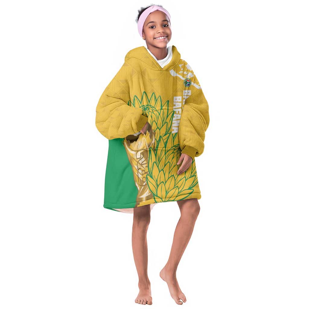 Custom South Africa Soccer Kid Wearable Blanket Hoodie 2026 Bafana Bafana Go Boys Protea - African Pride