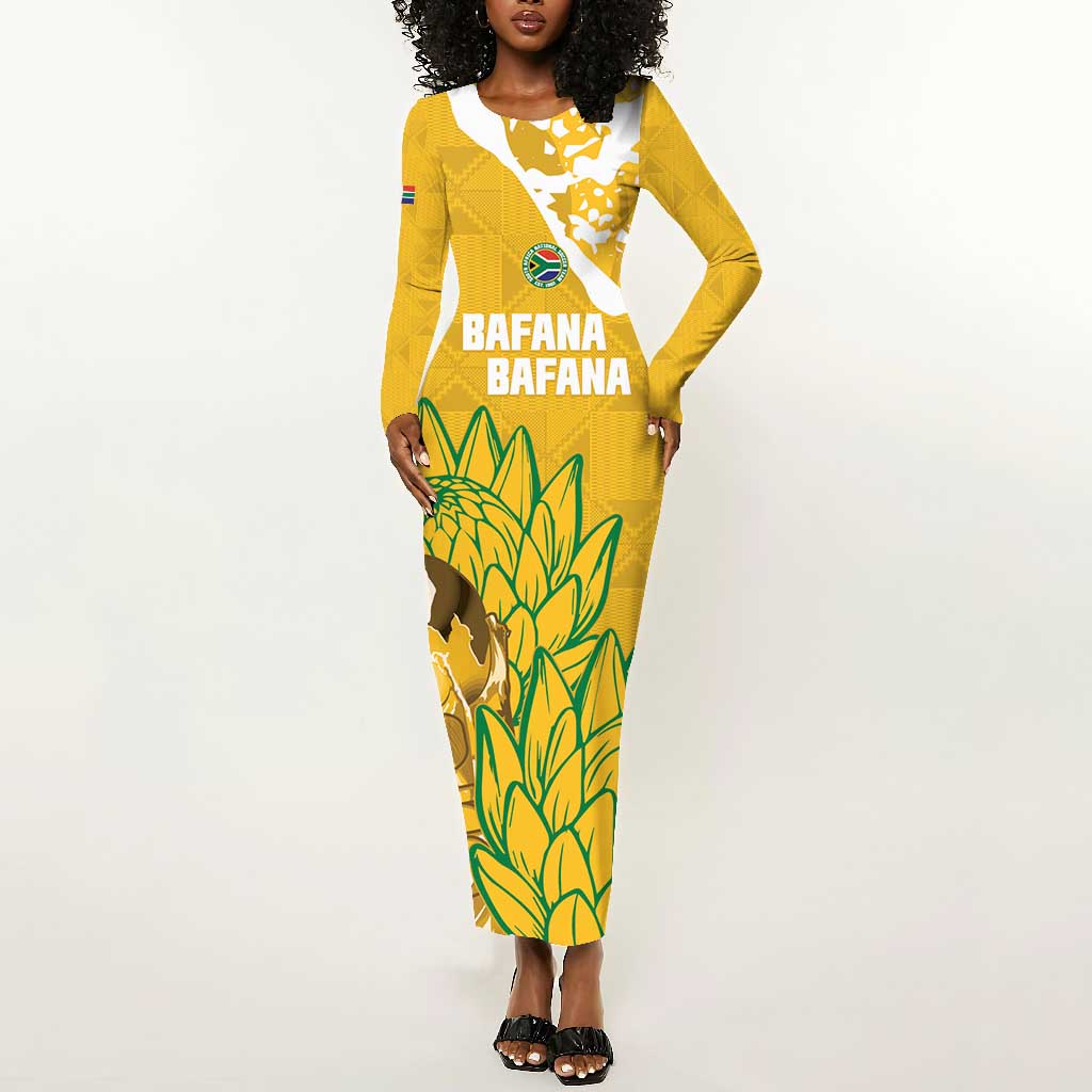 Custom South Africa Soccer Long Sleeve Bodycon Dress 2026 Bafana Bafana Go Boys Protea - African Pride