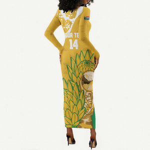 Custom South Africa Soccer Long Sleeve Bodycon Dress 2026 Bafana Bafana Go Boys Protea - African Pride