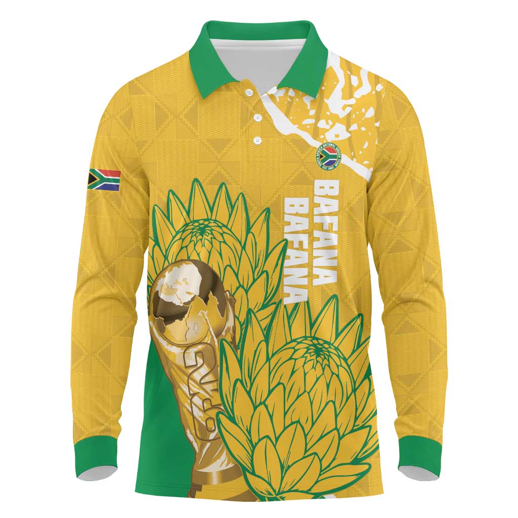 Custom South Africa Soccer Long Sleeve Polo Shirt 2026 Bafana Bafana Go Boys Protea - African Pride