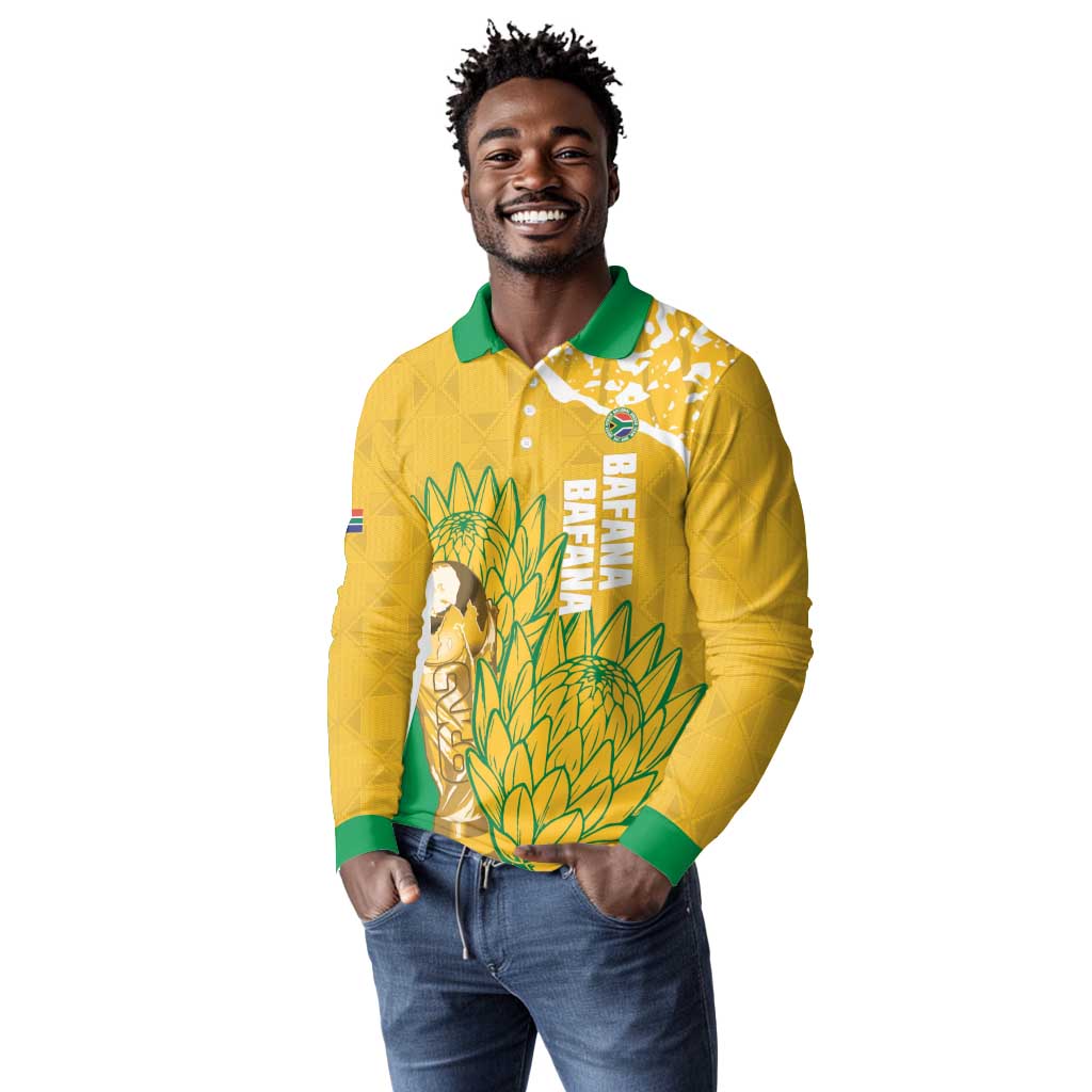 Custom South Africa Soccer Long Sleeve Polo Shirt 2026 Bafana Bafana Go Boys Protea - African Pride