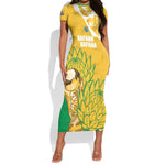 Custom South Africa Soccer Short Sleeve Bodycon Dress 2026 Bafana Bafana Go Boys Protea LT14