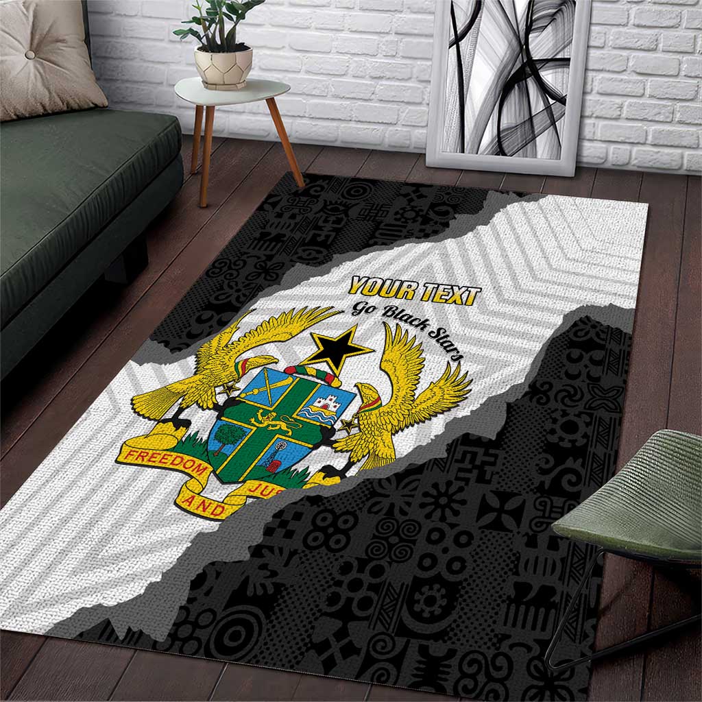 Custom Ghana Football Area Rug 2026 Go Black Stars Black Adinkra Pattern - African Pride
